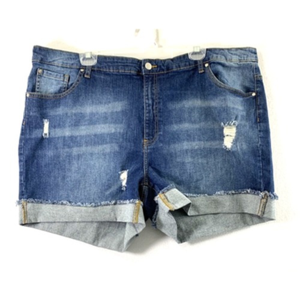 Ellos Cut Off Jean Shorts Womens Plus 24 Hi Rise Destroyed Denim Stretch Roll Up